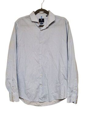Steel & Jelly Prestige Label Modern White Blue Print Long Sleeve Button Up 17‎